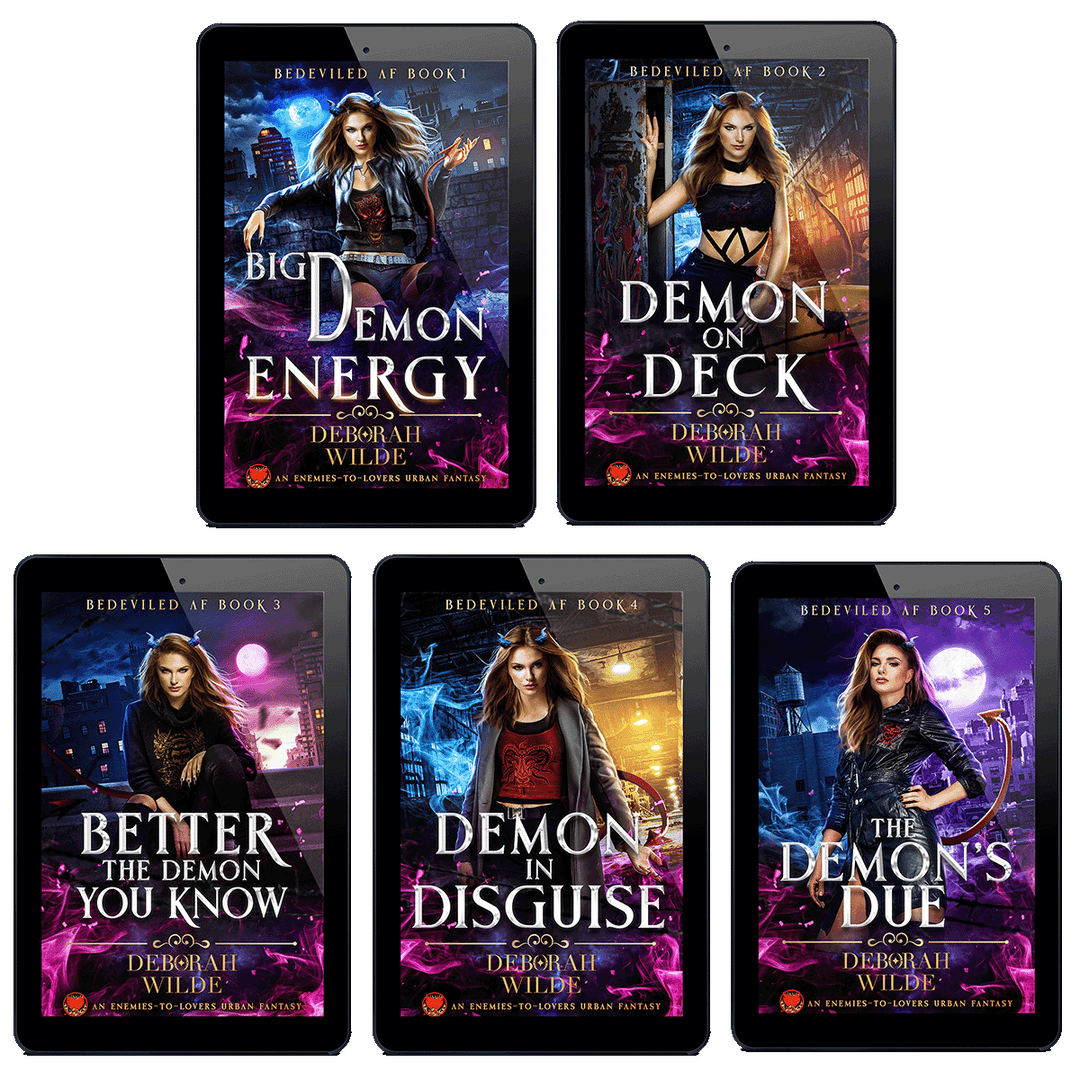 Set of five ebook covers from the 'Bedeviled AF' series by Deborah Wilde. 