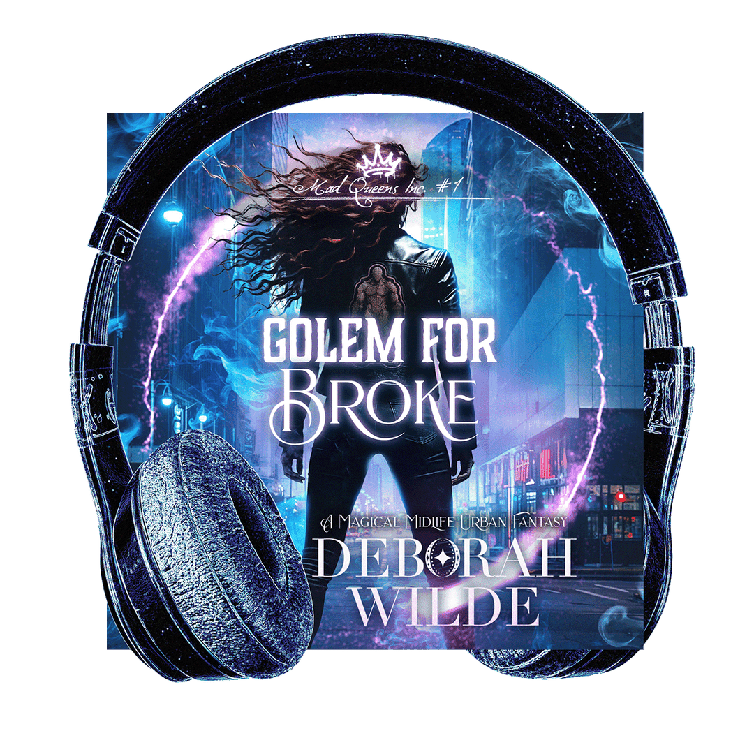 Cover of Golem For Broke wrapped in headphones. Mad Queens inc. book 1.