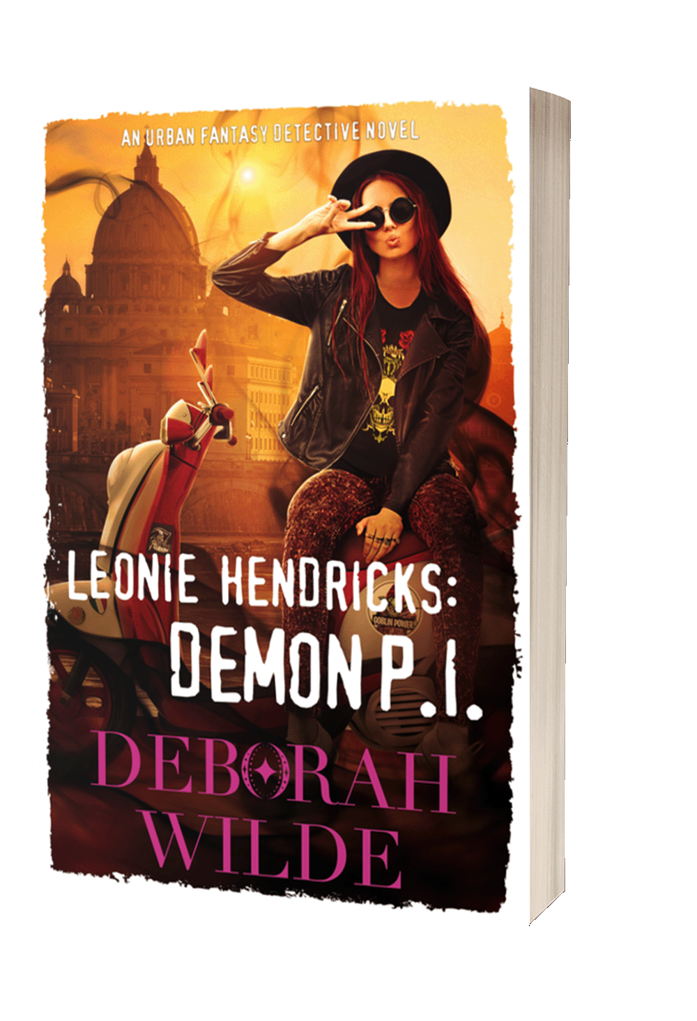 Paperback cover of "Leonie Hendricks: Demon P.I.", a funny, sexy, urban fantasy detective novel by Deborah Wilde.