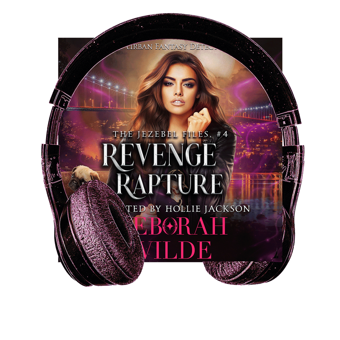 Cover of Revenge & Rapture with headphones. Funny, sexy, urban fantasy.