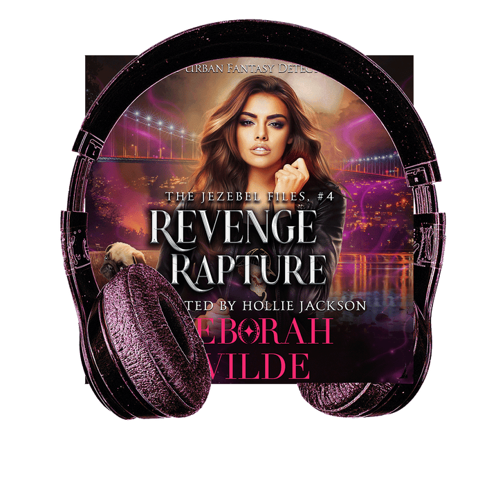 Cover of Revenge & Rapture with headphones. Funny, sexy, urban fantasy.